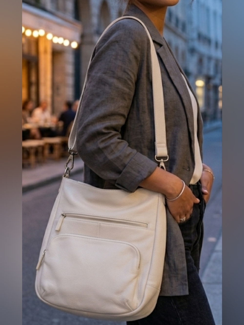 Danier White Leather Multi-Pocket Crossbody/Shoulder Bag